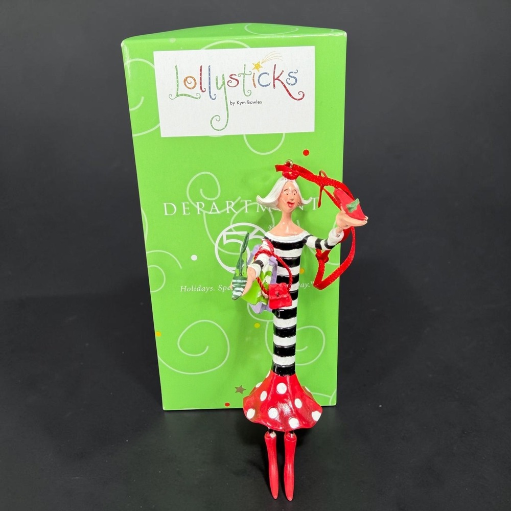 Dept 56 Lollysticks Kym Bowles Fashion Shopper Ornament Red Polka Dot 4.5inch